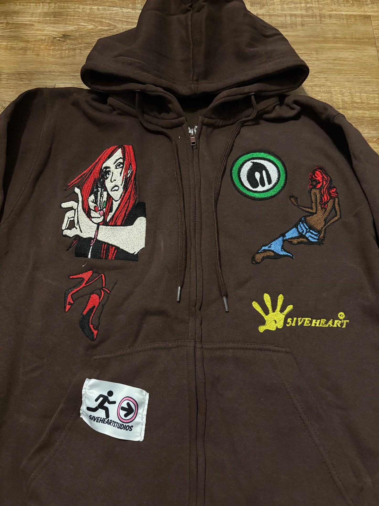 Character all over embroidery zip up hoodie