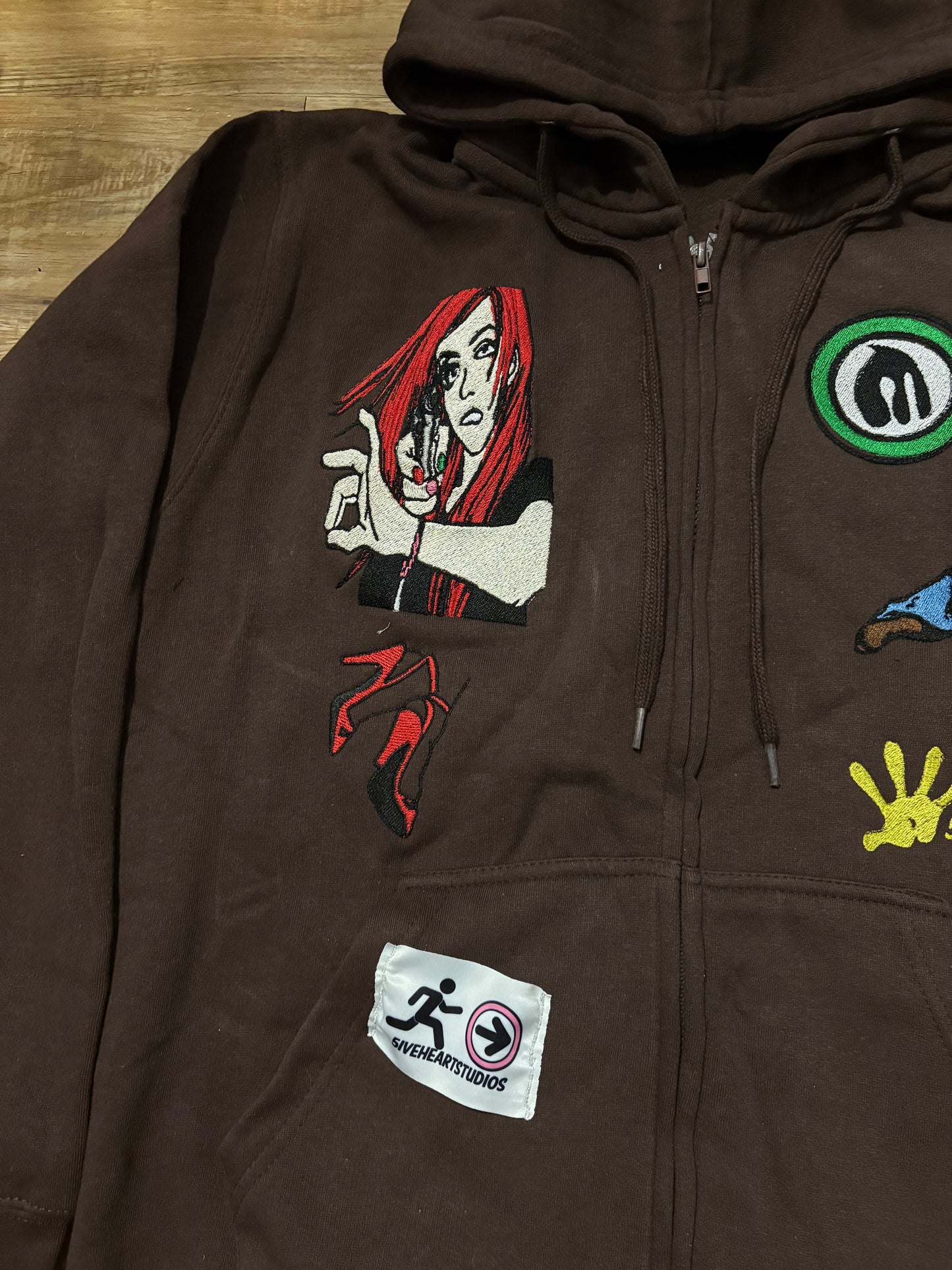 Character all over embroidery zip up hoodie