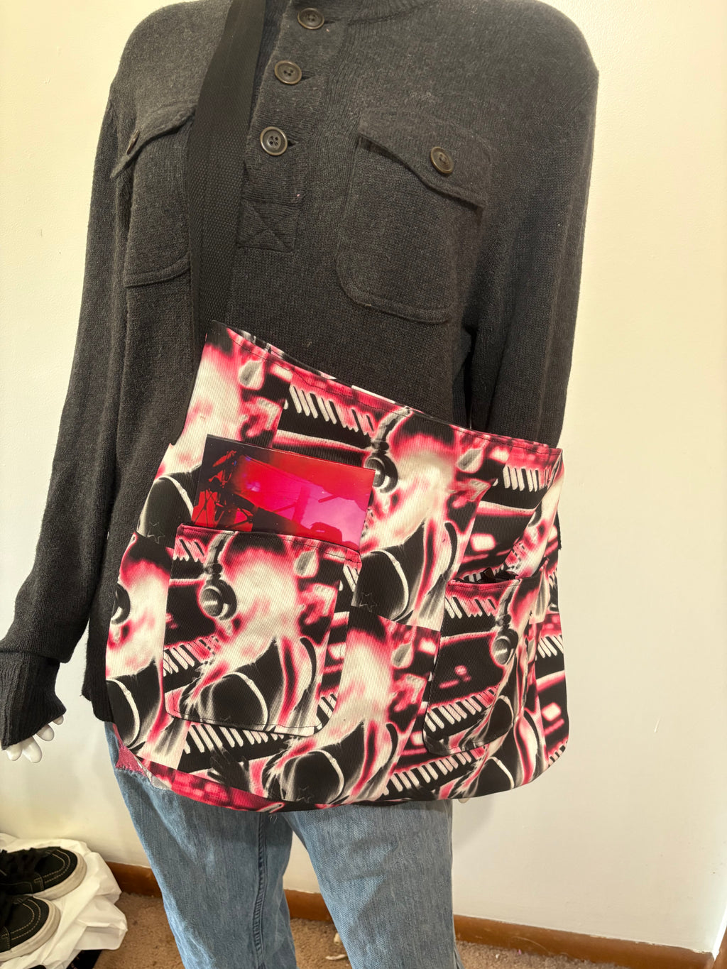 Girl With Headphones Denim Bag