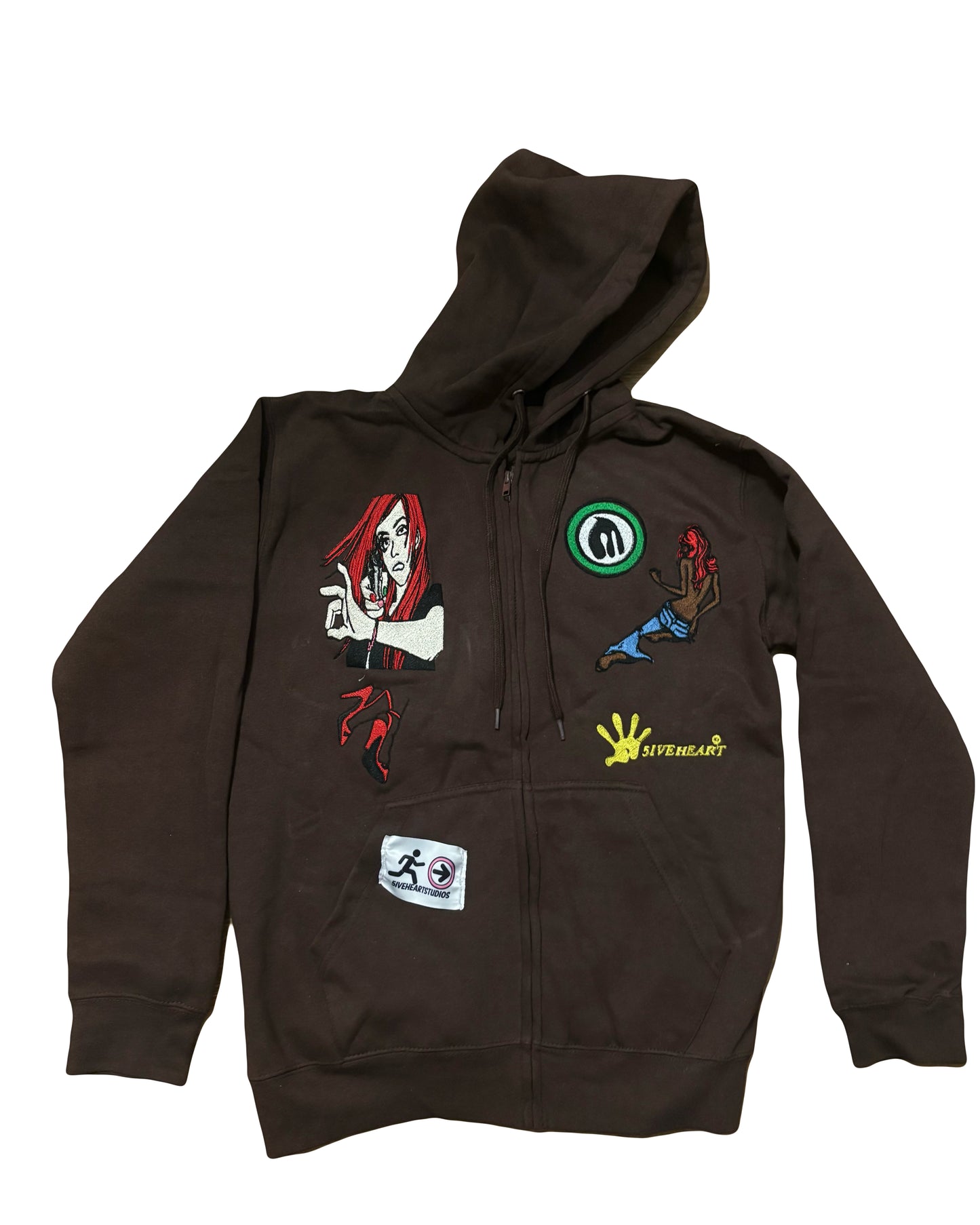 Character all over embroidery zip up hoodie