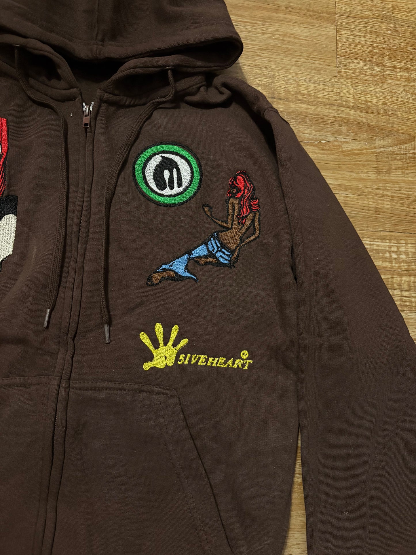 Character all over embroidery zip up hoodie